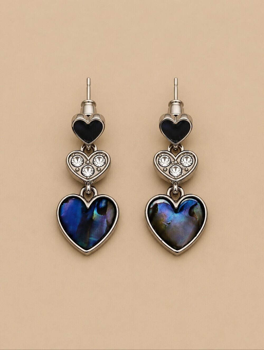 Abalone Shell Hearts Dangle Drop Post Earrings